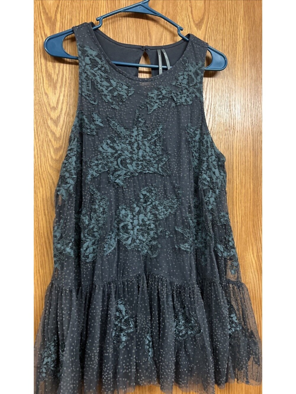 Women's Anthropologie Embroidered Beaded Floral Dress Size Medium Blue